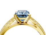 Yellow gold Fancy Blue Emerald  Solitaire Diamond Ring with Milgrain Pavé Band and Four-Prong Setting_41