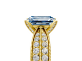 Yellow gold Fancy Blue Emerald  Solitaire Diamond Ring with Milgrain Pavé Band and Four-Prong Setting_42