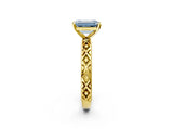 Yellow gold Fancy Blue Emerald  Solitaire Diamond Ring with Milgrain and Black Enamel X Pattern Band_79