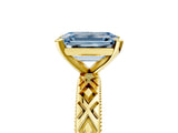 Yellow gold Fancy Blue Emerald  Solitaire Diamond Ring with Milgrain and Black Enamel X Pattern Band_82