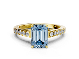 Yellow gold Fancy Blue Emerald  Solitaire Diamond Ring with Pavé Band and Four-Prong Setting_79
