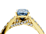 Yellow gold Fancy Blue Emerald  Solitaire Diamond Ring with Pavé Band and Four-Prong Setting_83