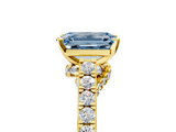 Yellow gold Fancy Blue Emerald  Solitaire Diamond Ring with Pavé Band and Four-Prong Setting_84