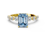Yellow gold Fancy Blue Emerald  Solitaire Diamond Ring with Pave Band and Four-Prong Setting_260