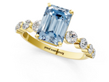 Yellow gold Fancy Blue Emerald  Solitaire Diamond Ring with Pave Band and Four-Prong Setting_261