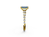 Yellow gold Fancy Blue Emerald  Solitaire Diamond Ring with Pave Band and Four-Prong Setting_262