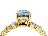 Yellow gold Fancy Blue Emerald  Solitaire Diamond Ring with Pave Band and Four-Prong Setting_264
