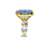 Yellow gold Fancy Blue Emerald  Solitaire Diamond Ring with Pave Band and Four-Prong Setting_265