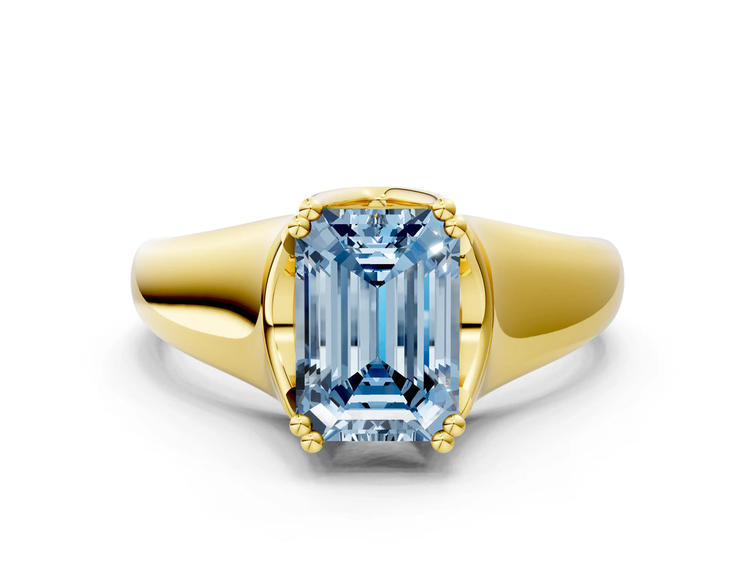 Yellow gold Fancy Blue Emerald  Solitaire Diamond Ring with Six-Prong Cathedral Setting_32