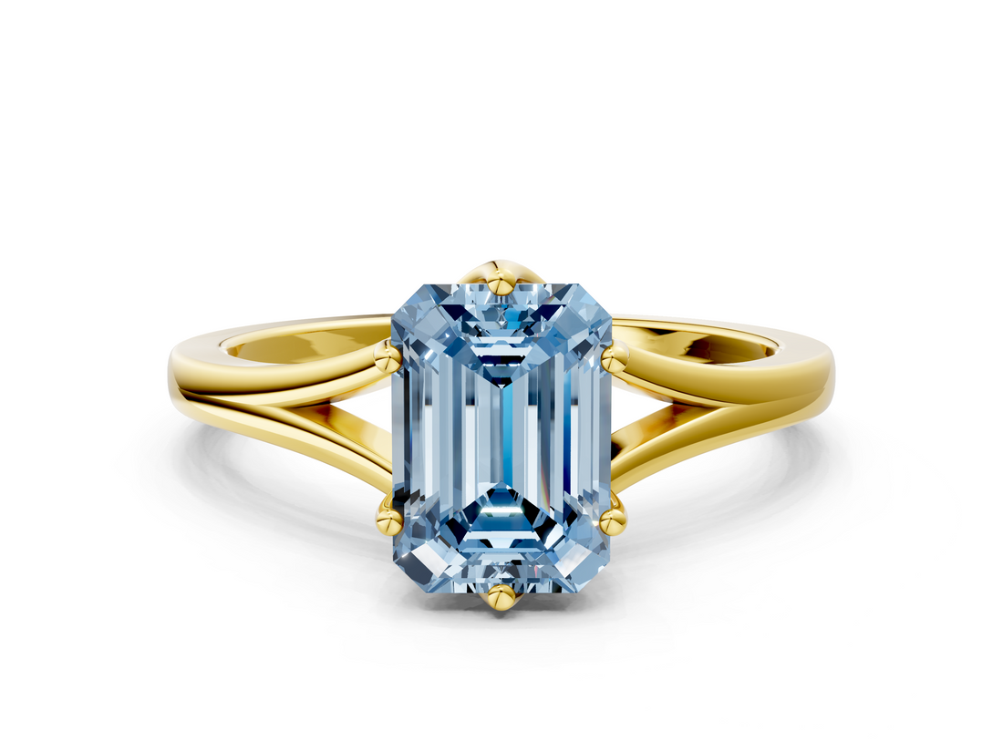 Yellow gold Fancy Blue Emerald  Solitaire Diamond Ring with Six-Prong Setting and Tapered Band_17