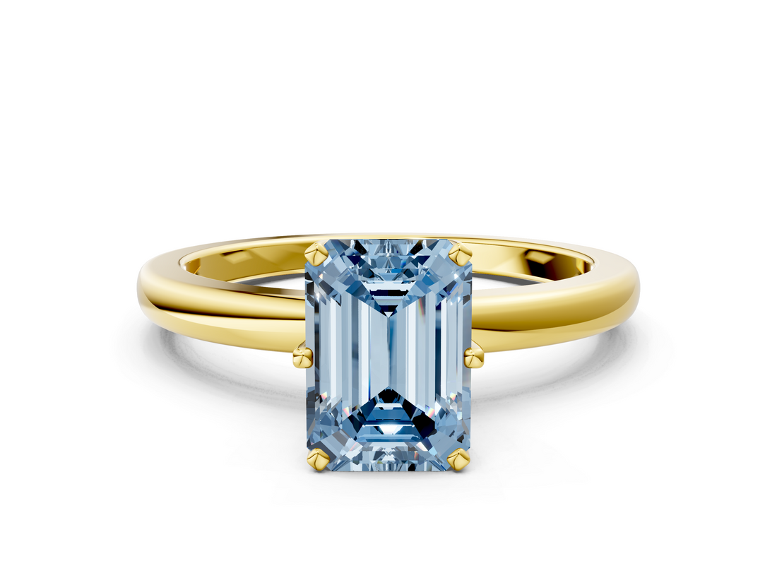 Yellow gold Fancy Blue Emerald  Solitaire Diamond Ring with Six-Prong Setting on a Classic Band_3