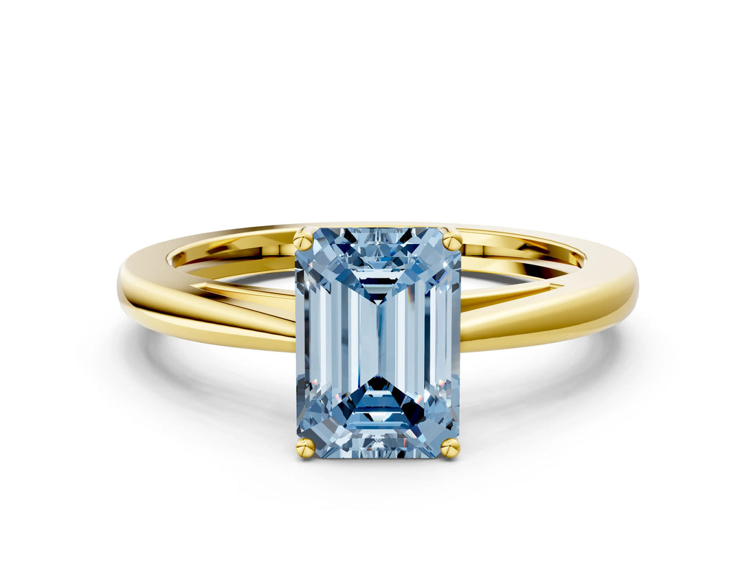 Yellow gold Fancy Blue Emerald  Solitaire Diamond Ring with Split Shank and Four-Prong Setting_12