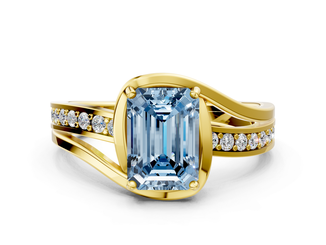Yellow gold Fancy Blue Emerald  Solitaire Diamond Ring with Split Shank and Prong Setting_41