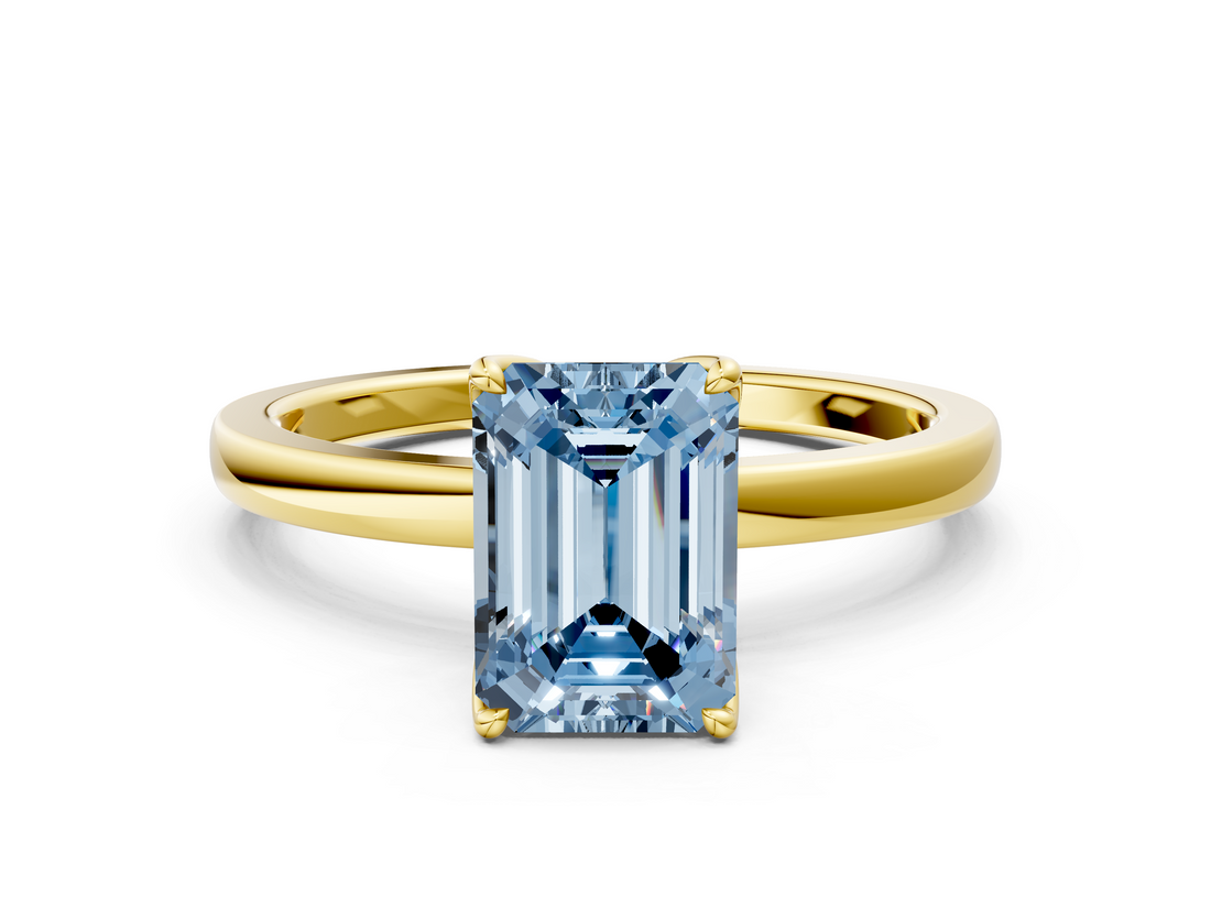 Yellow gold Fancy Blue Emerald  Solitaire Diamond Ring with Thin Band and Four-Prong Setting_3