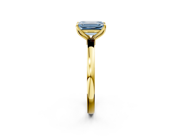 Yellow gold Fancy Blue Emerald  Solitaire Diamond Ring with Thin Band and Four-Prong Setting