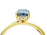 Yellow gold Fancy Blue Emerald  Solitaire Diamond Ring with a Classic Band and Four-Prong Setting 4