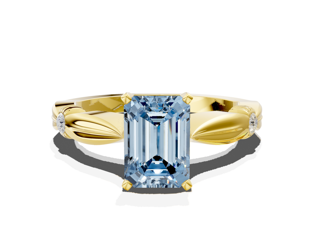 Yellow gold Fancy Blue Emerald  Solitaire Diamond Twisted Band with Four-Prong Setting_28