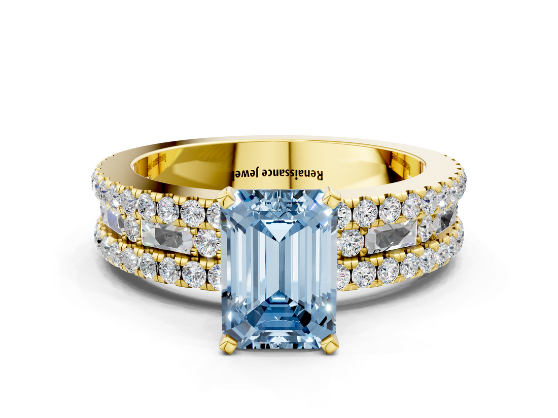 Yellow gold Fancy Blue Emerald  Solitaire Diamond with Pave and Channel Set Band_42