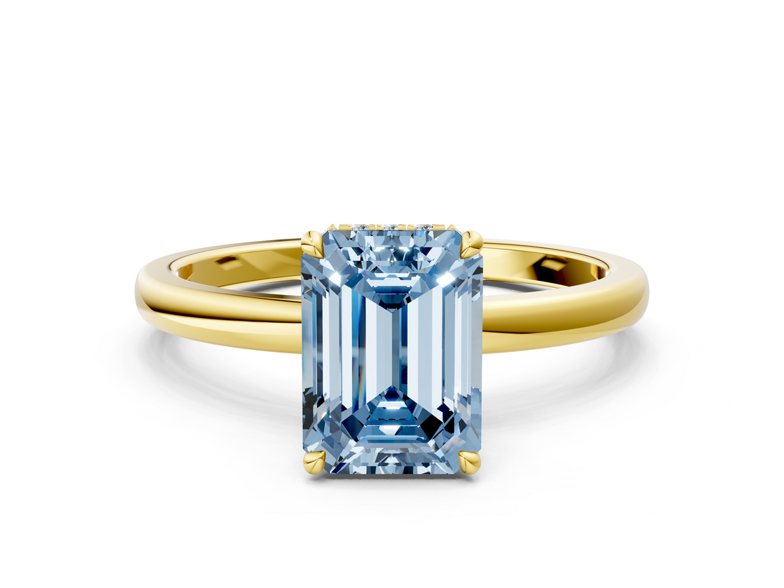 Yellow gold Fancy Blue Emerald  Solitaire Engagement Ring with Cathedral Band and Four-Prong Setting_21