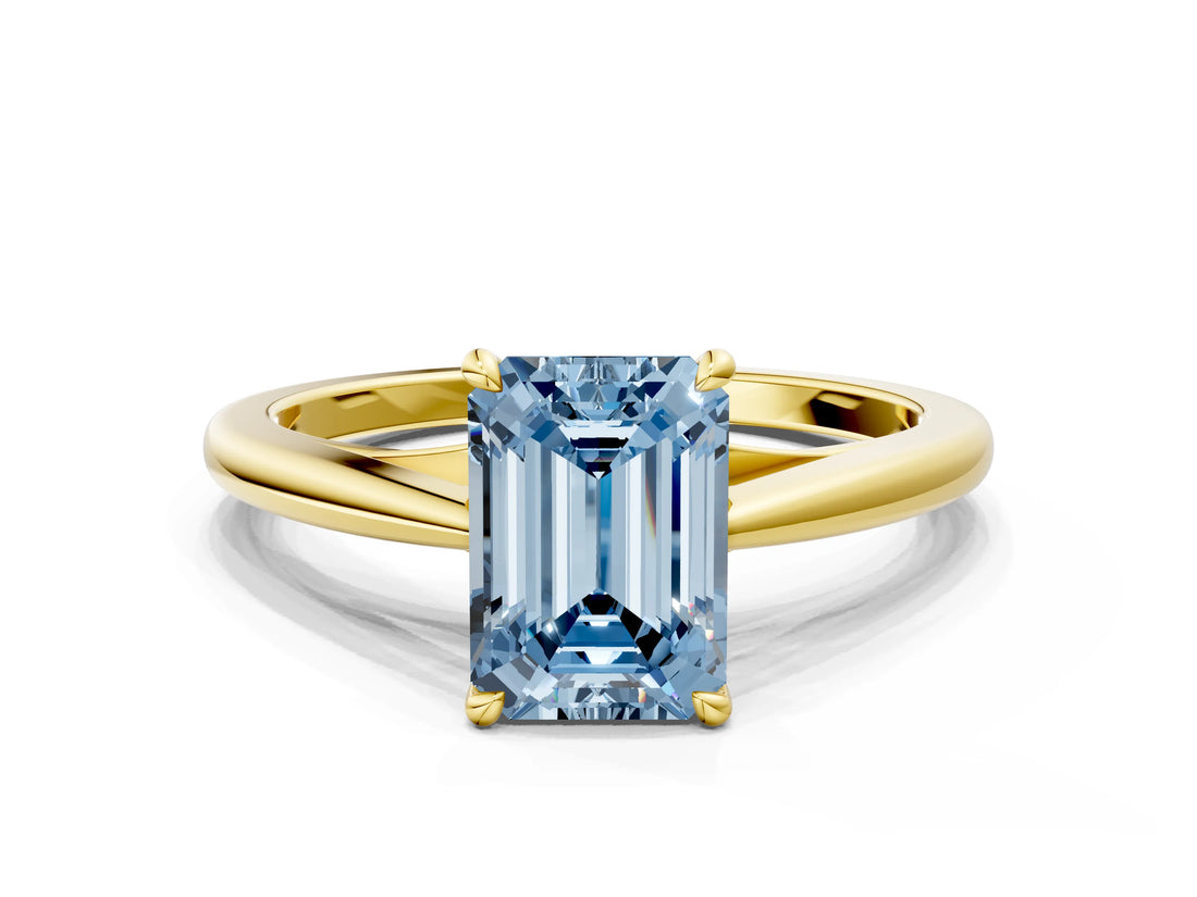 Yellow gold Fancy Blue Emerald  Solitaire Engagement Ring with Four-Prong Setting and Classic Band 1