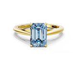 Yellow gold Fancy Blue Emerald  Solitaire Engagement Ring with Four-Prong Setting and Classic Band 1