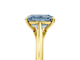 Yellow gold Fancy Blue Emerald  Solitaire Engagement Ring with Four-Prong Setting and Classic Band