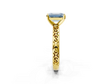 Yellow gold Fancy Blue Emerald  Solitaire Engagement Ring with Scrollwork Band and Four-Prong Setting_155