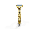Yellow gold Fancy Blue Emerald  Solitaire Engagement Ring with Scrollwork Band and Four-Prong Setting_156