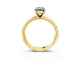 Yellow gold Fancy Blue Emerald  Solitaire Engagement Ring with Scrollwork Band and Four-Prong Setting_157