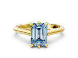 Yellow gold Fancy Blue Emerald  Solitaire Engagement Ring with Six-Prong Setting and Classic Band 1