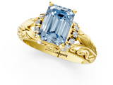 Yellow gold Fancy Blue Emerald  Solitaire Filigree Engagement Ring with Halo and Prong Setting_86