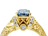 Yellow gold Fancy Blue Emerald  Solitaire Filigree Engagement Ring with Halo and Prong Setting_89