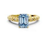 Yellow gold Fancy Blue Emerald  Solitaire Floral Milgrain Engagement Ring_51