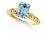 Yellow gold Fancy Blue Emerald  Solitaire Floral Milgrain Engagement Ring_52