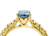 Yellow gold Fancy Blue Emerald  Solitaire Floral Milgrain Engagement Ring_55
