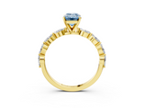 Yellow gold Fancy Blue Emerald  Solitaire Marquise Side Stone Prong Setting Ring_47