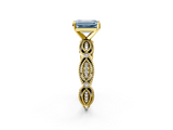 Yellow gold Fancy Blue Emerald  Solitaire Milgrain Diamond Engagement Ring with Bezel and Marquise Band_148
