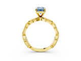 Yellow gold Fancy Blue Emerald  Solitaire Milgrain Diamond Engagement Ring with Bezel and Marquise Band_149