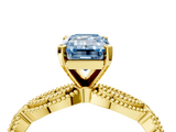 Yellow gold Fancy Blue Emerald  Solitaire Milgrain Diamond Engagement Ring with Bezel and Marquise Band_150