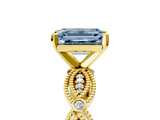 Yellow gold Fancy Blue Emerald  Solitaire Milgrain Diamond Engagement Ring with Bezel and Marquise Band_151