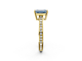 Yellow gold Fancy Blue Emerald  Solitaire Pavé Band Prong Setting Ring_22