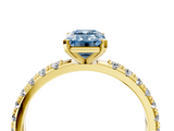Yellow gold Fancy Blue Emerald  Solitaire Pavé Band with Four-Prong Setting_124