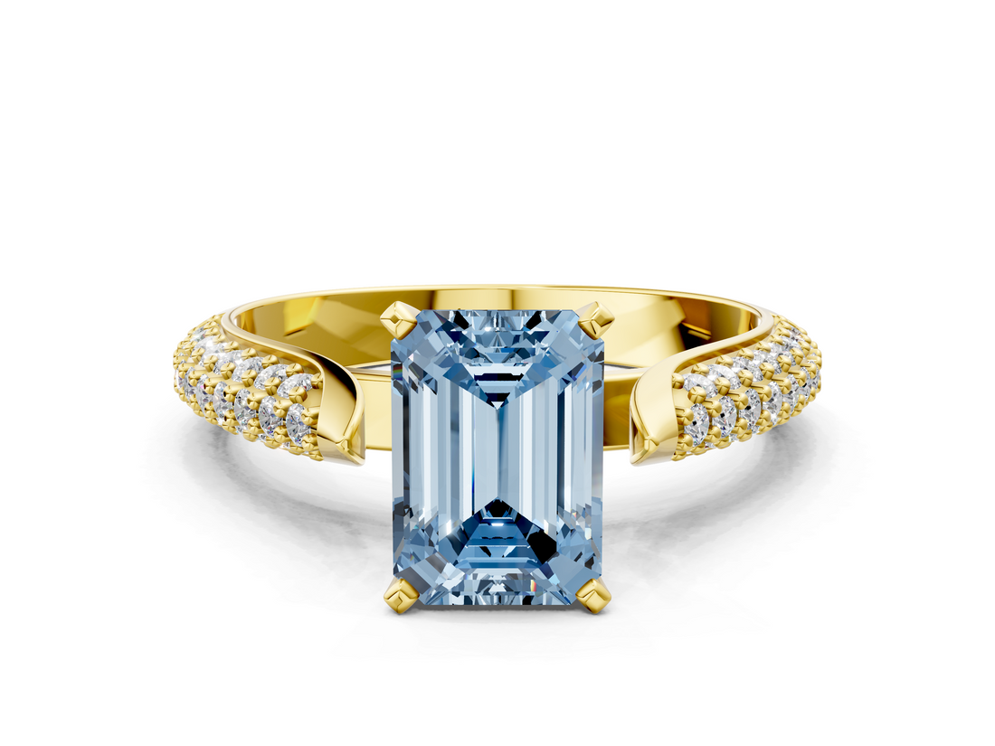 Yellow gold Fancy Blue Emerald  Solitaire Pavé Diamond Engagement Ring with Four-Prong Setting_151