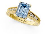 Yellow gold Fancy Blue Emerald  Solitaire Pavé Diamond Milgrain Engagement Ring with Four-Prong Setting_4