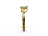 Yellow gold Fancy Blue Emerald  Solitaire Pavé Diamond Milgrain Engagement Ring with Four-Prong Setting_5