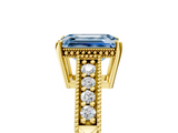 Yellow gold Fancy Blue Emerald  Solitaire Pavé Diamond Milgrain Engagement Ring with Four-Prong Setting_8