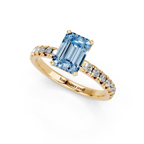 Yellow gold Fancy Blue Emerald  Solitaire Pave Diamond Engagement Ring with Four-Prong Setting_174