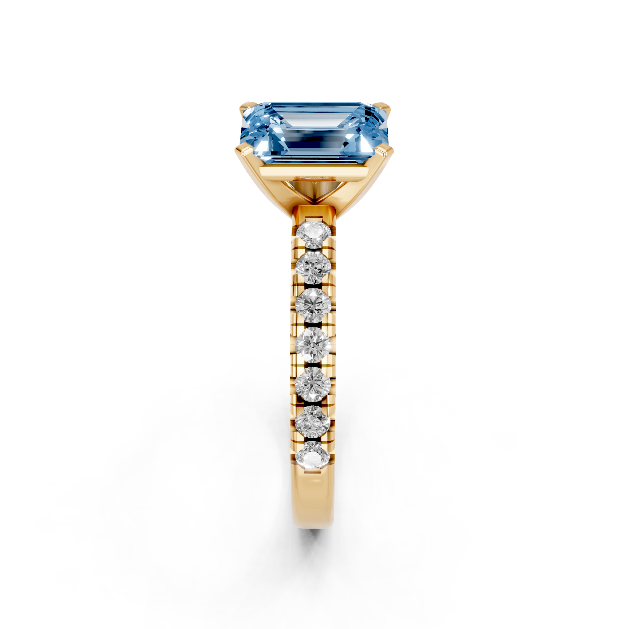Yellow gold Fancy Blue Emerald  Solitaire Pave Diamond Engagement Ring with Four-Prong Setting_175