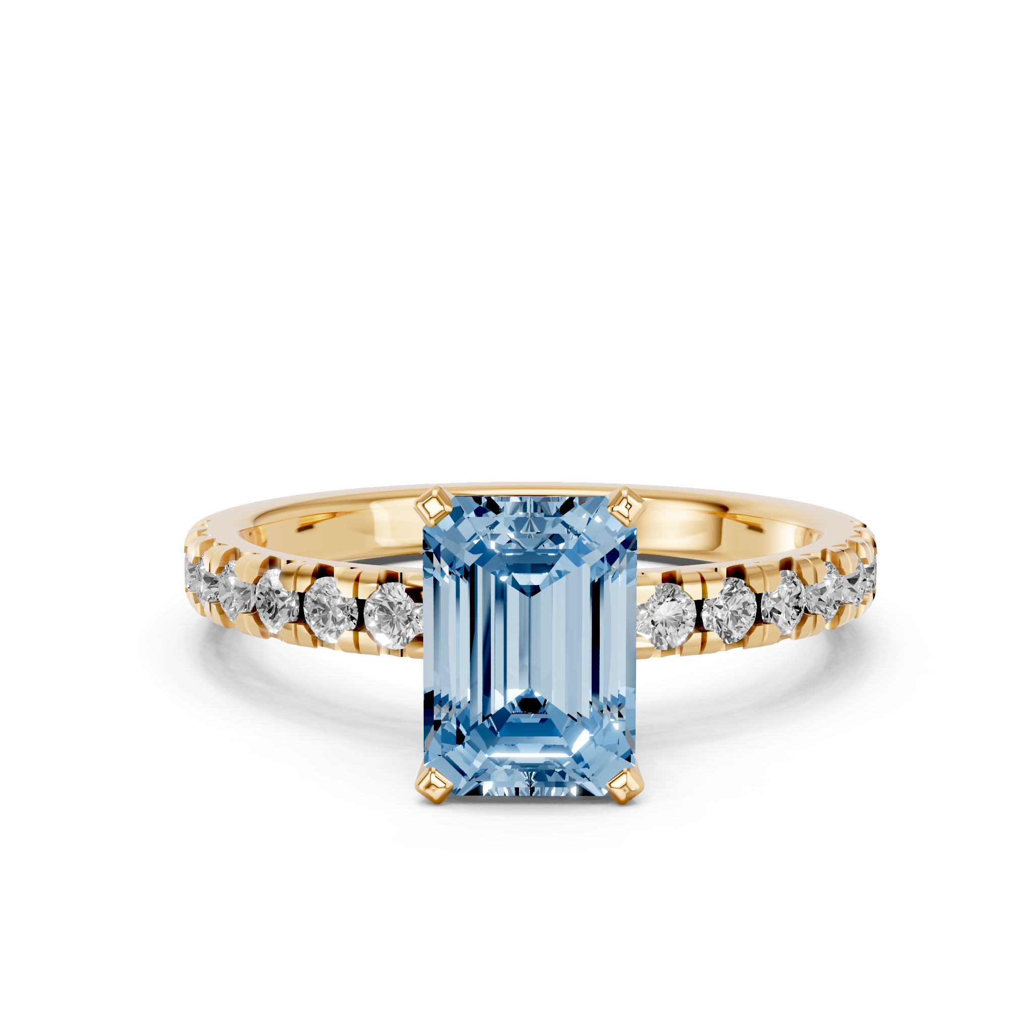 Yellow gold Fancy Blue Emerald  Solitaire Pave Diamond Engagement Ring with Four-Prong Setting_182