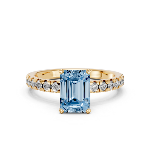 Yellow gold Fancy Blue Emerald  Solitaire Pave Diamond Engagement Ring with Four-Prong Setting_182